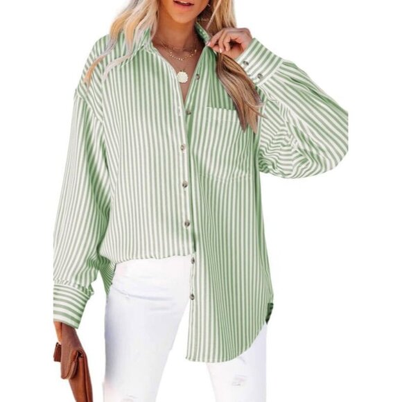 Womens Tops Trendy V Neck Long Sleeve Button Down Shirts Casual Blouses Top